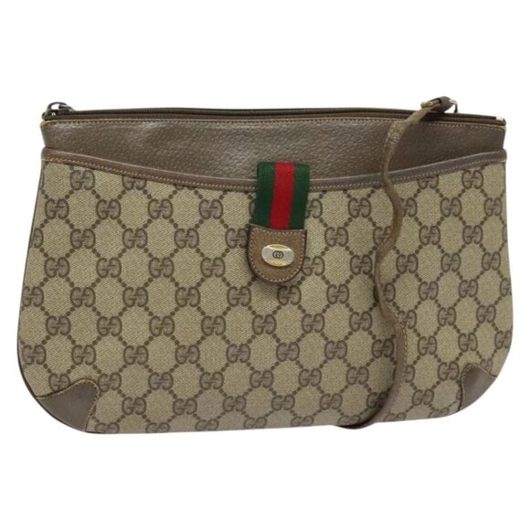 GUCCI GG Supreme Web Sherry Line Shoulder Bag PVC Beige 904 02 026 Auth bs27641 - Picture 1 of 16